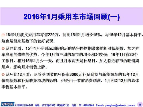 乘联会：2016年1月份乘用车市场现状及未来展望