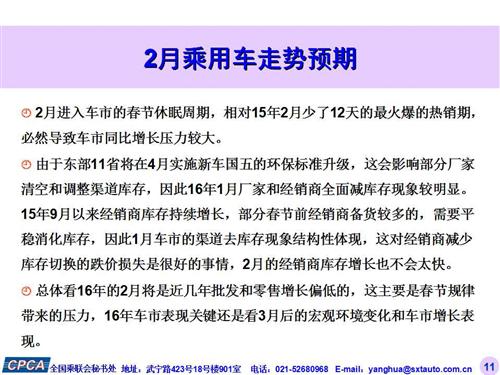 乘联会：2016年1月份乘用车市场现状及未来展望