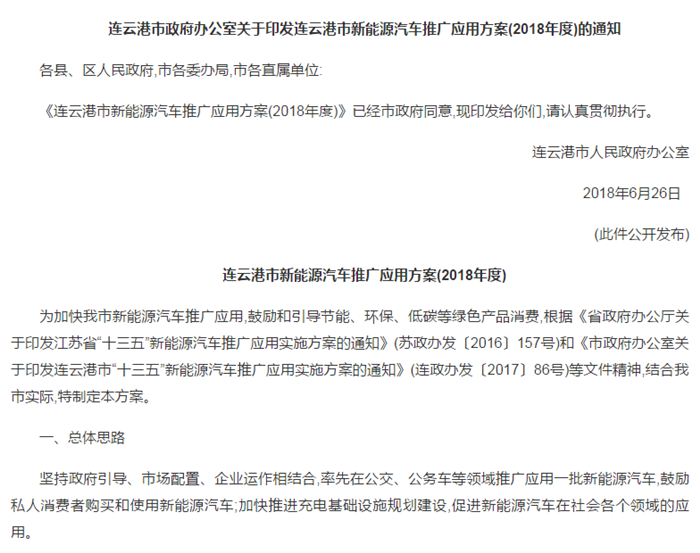 连云港市2018年推广应用新能源汽车2000辆