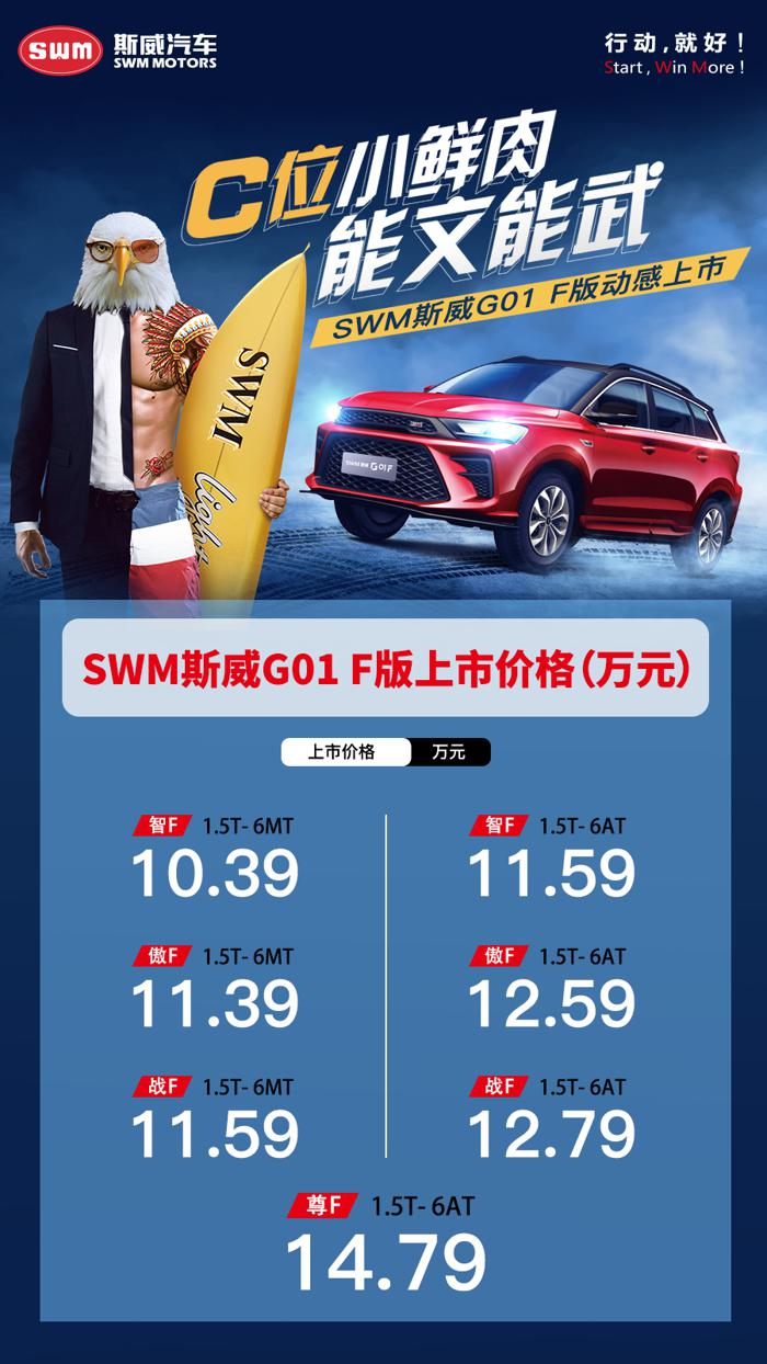 售价10.39万元起 SWM斯威G01 F版广州车展正式上市
