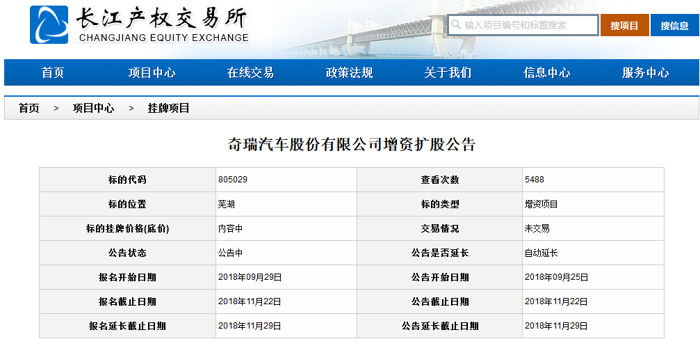 160亿增资扩股挂牌延期 奇瑞：多家机构意愿参与 正在选