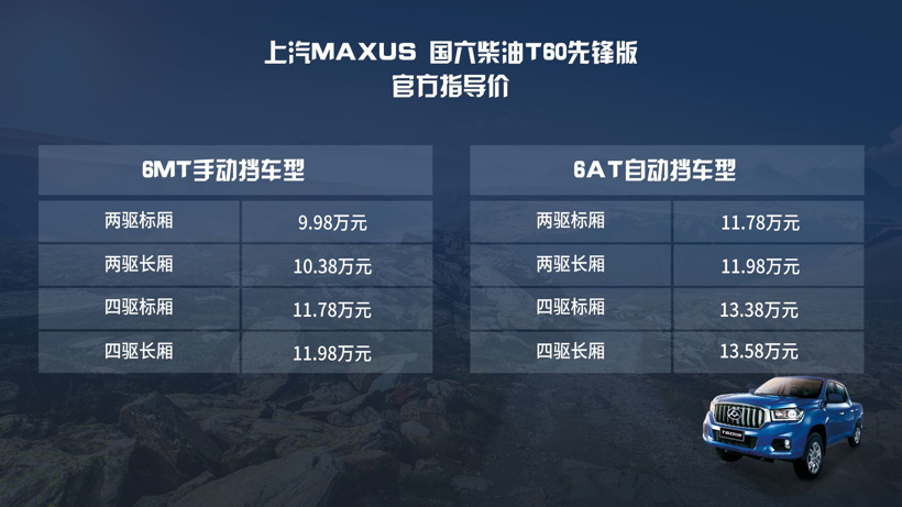 9.98万元起售 上汽MAXUS T60国六柴油版皮卡上市