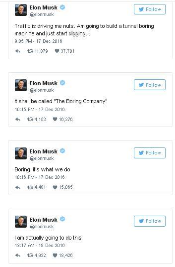 埃伦·穆斯克计划新建Boring Company 参与特朗普美国基建项目