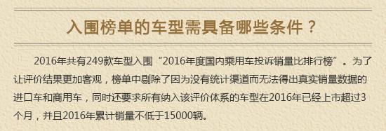 2016年度自主品牌轿车投诉销量比排行榜