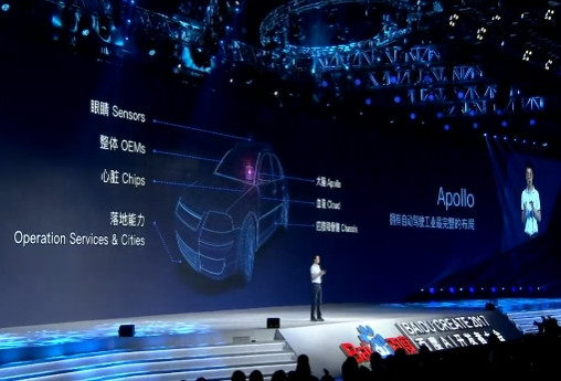 李彦宏乘无人车参会助阵 百度正式发布Apollo计划1.0