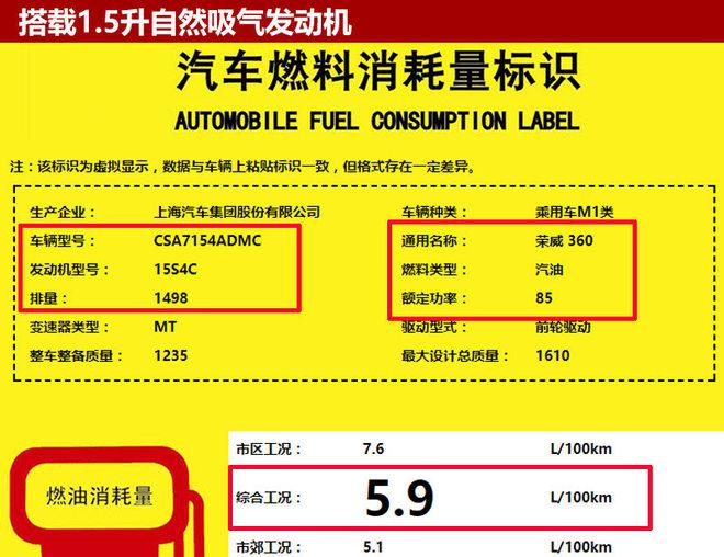 上汽荣威新款360,1.5L发动机
