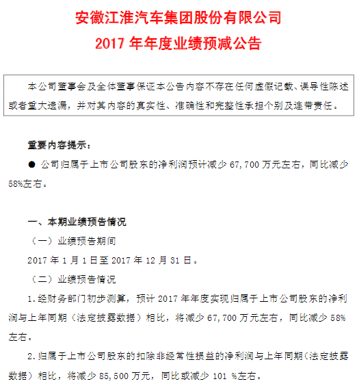 2017年上市乘用车业绩预报：上汽一家独大 夏利巨亏16.5亿