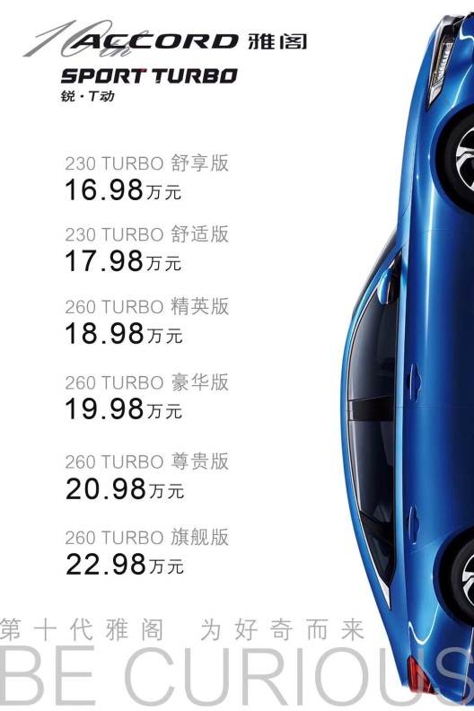雅阁6月热销14,443辆，环比劲增97.3%