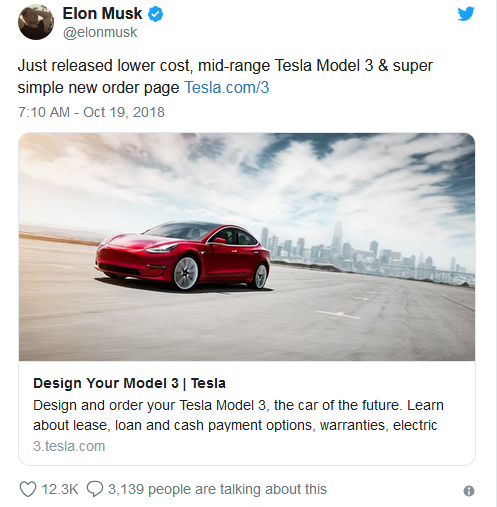 特斯拉推新Model 3 到手30,700美元