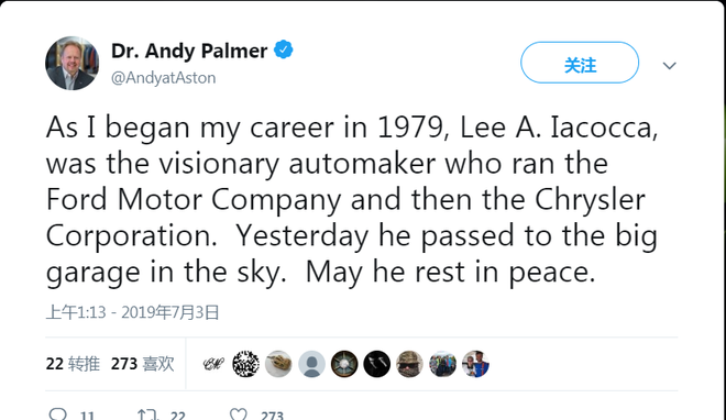 全球车企高层致敬李·艾柯卡,李·艾柯卡，李·艾柯卡离世