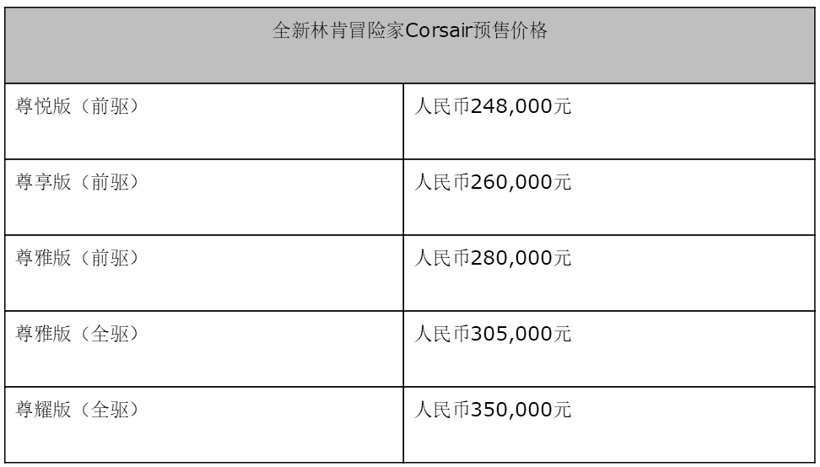 “豪”不妥协的美式豪华SUV全新林肯冒险家Corsair闪耀预售