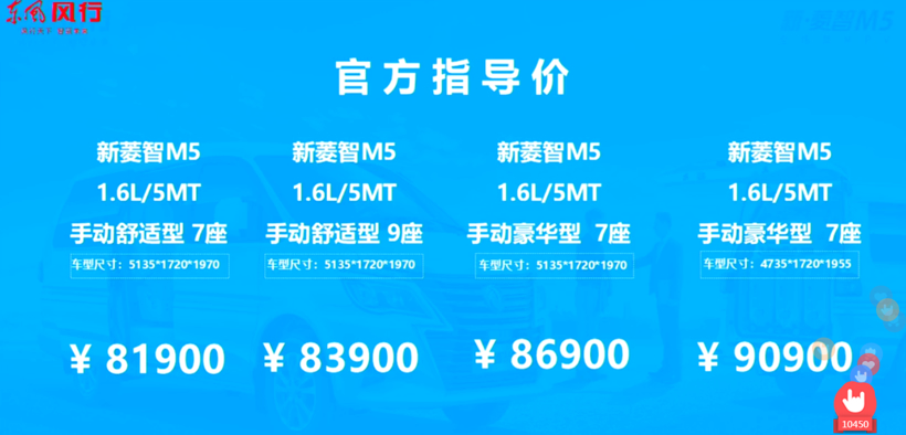 东风风行新菱智M5上市 售价8.19~9.09万元