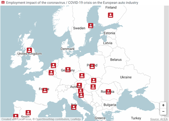 欧洲车企停产已影响111万员工 产量损失达123万辆