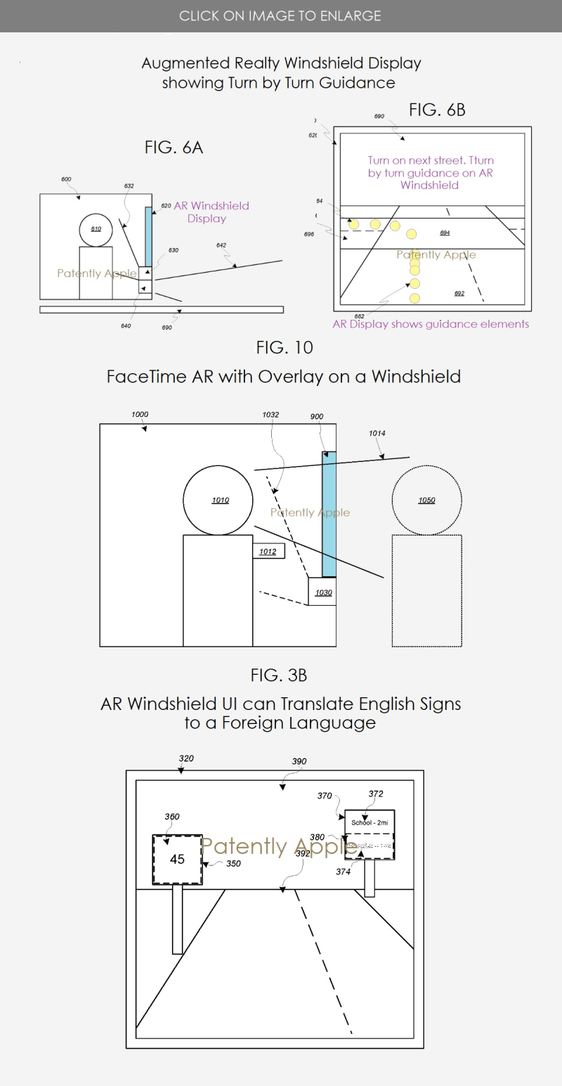 苹果AR挡风玻璃专利公布：可接听FaceTime电话 将路标翻译成不同语言