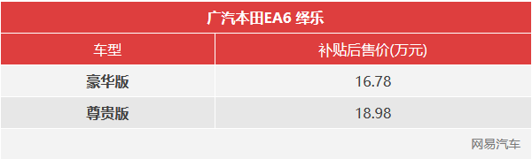 中文名绎乐/补贴后16.78万起 广汽本田EA6上市