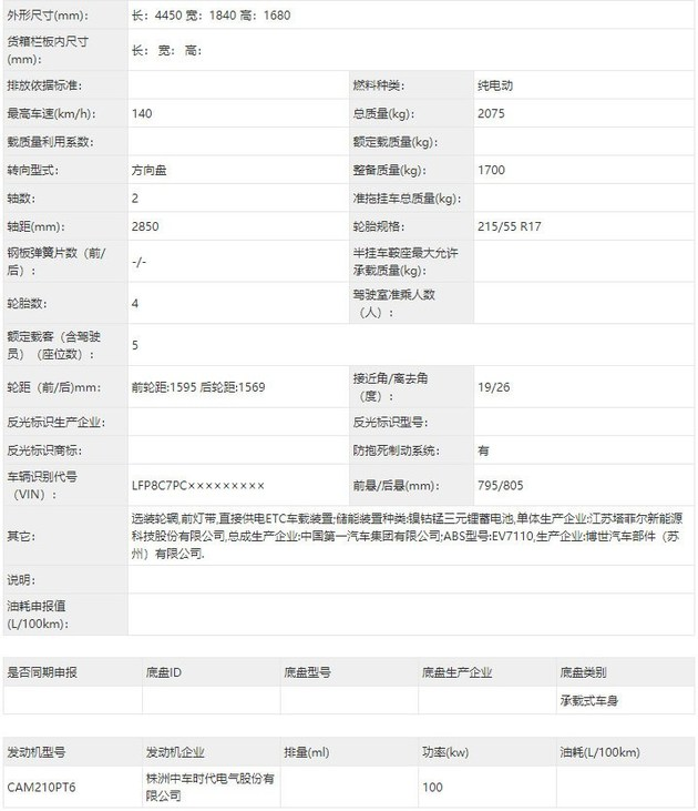 新增电池组 续航超400公里 奔腾E05申报图曝光