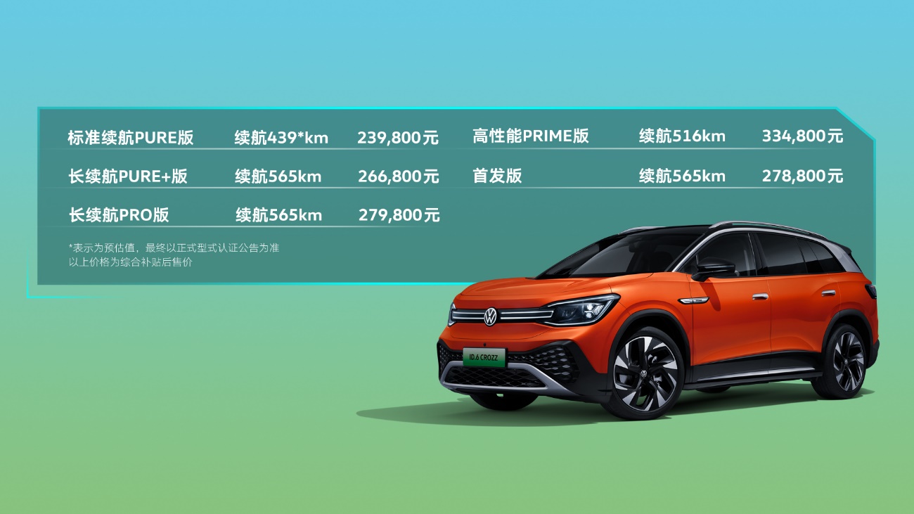 23.98万起 一汽-大众纯电旗舰SUV——ID.6 CROZZ价格公布