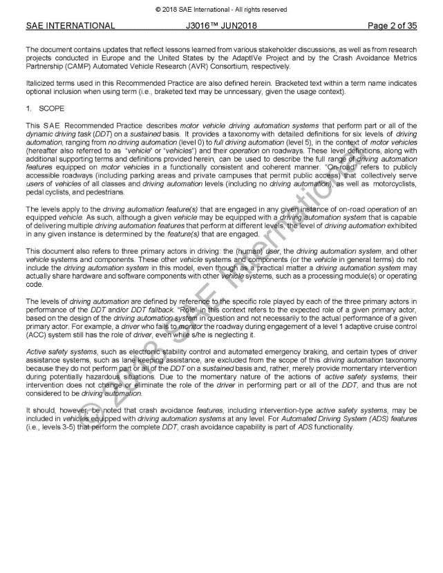 《标准道路机动车驾驶自动化系统分类与定义》标准