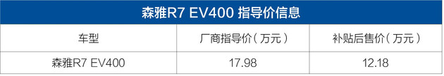 森雅R7 EV400上市