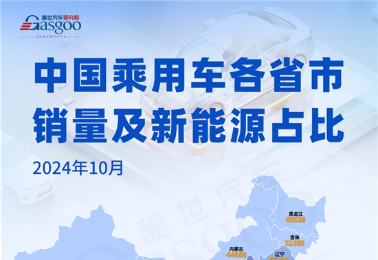 销量TOP10省市中，8个省市新能源占比过半 | 2024年10月中国乘用车各省市销量及新能源占比