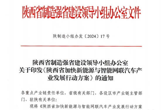 为加快打造领先的智能网联汽车产业基地，陕西印发相关《行动方案》