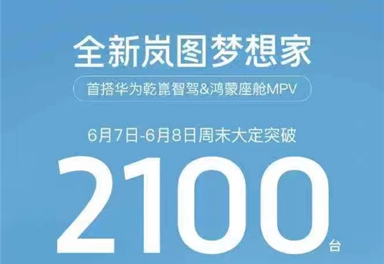 全新岚图梦想家周末两天大定突破2100台