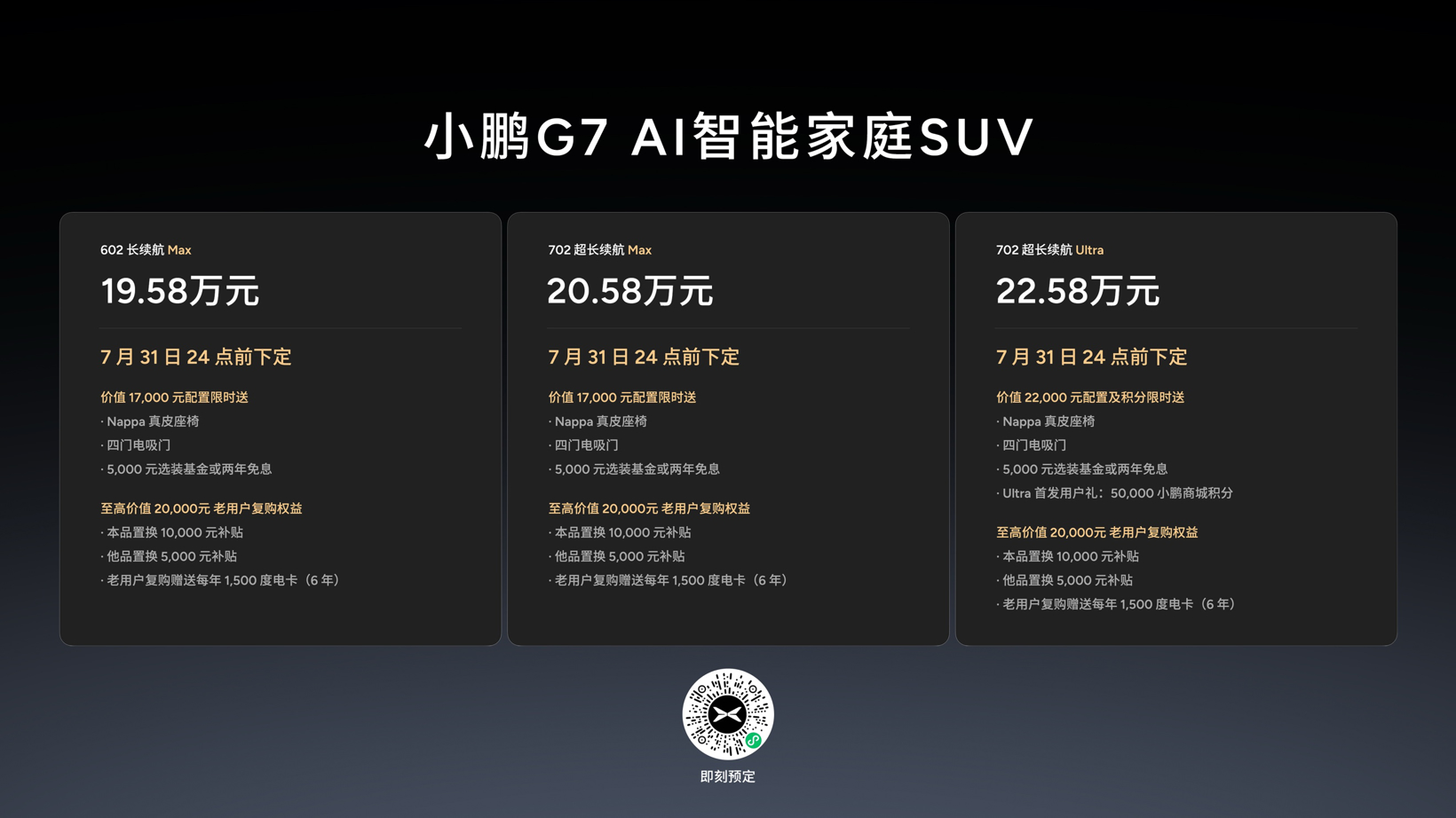 全球首款L3级算力AI汽车小鹏G7正式上市，19.58万元起售