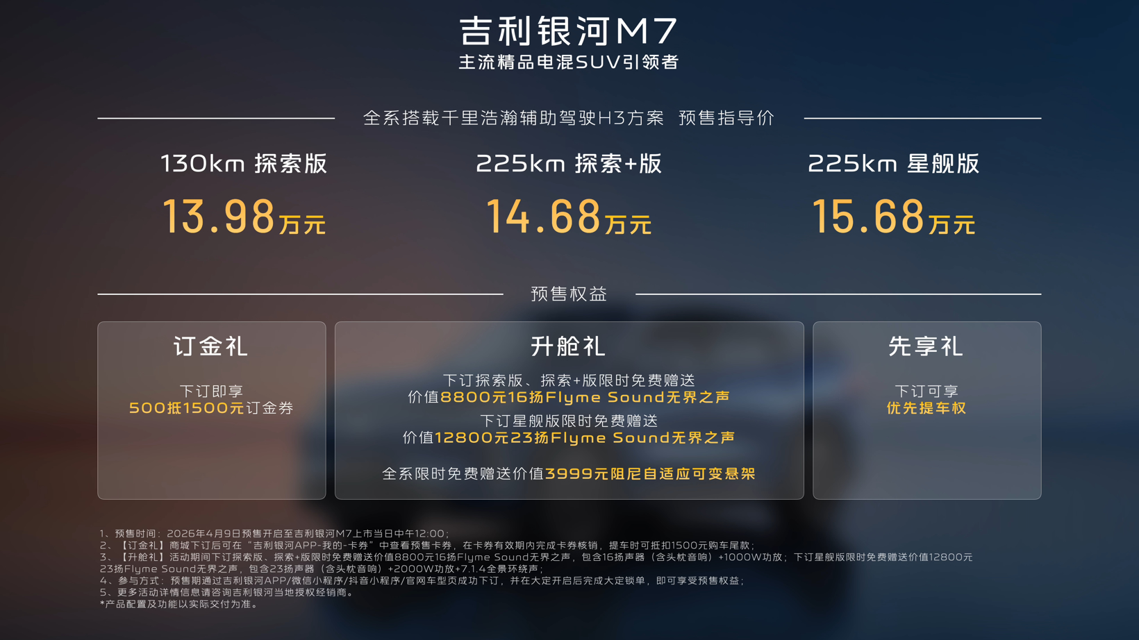 13.98万元起，吉利银河M7开启全球预售