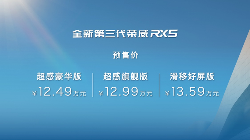 全新荣威RX5/eRX5预售价12.49万起 8月开启交付