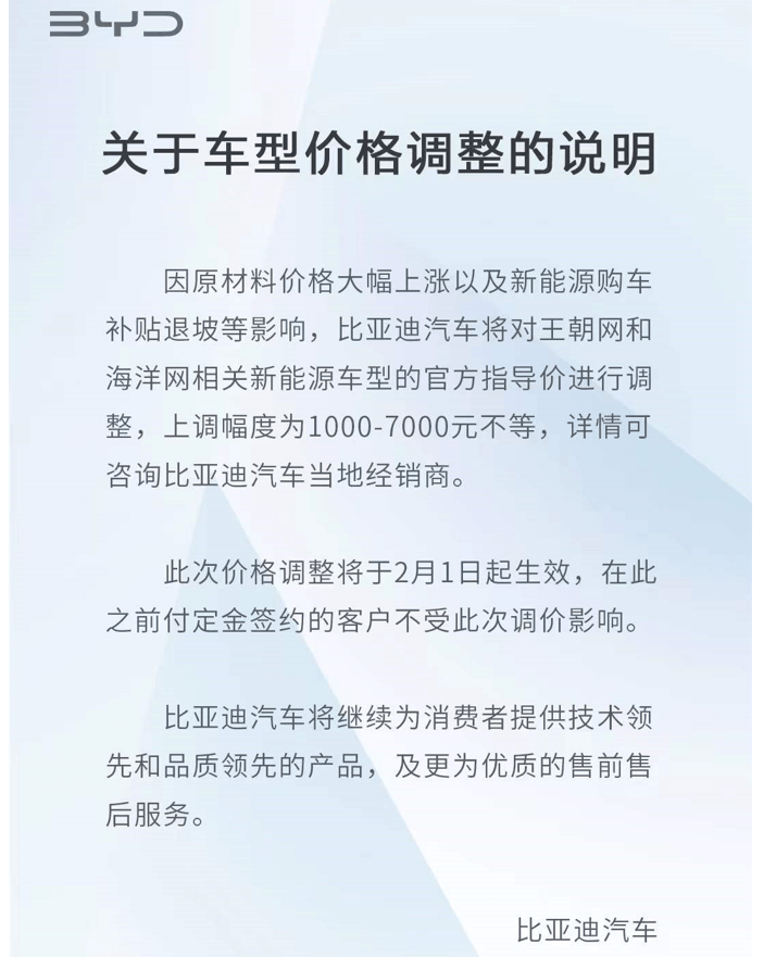 终究逃不过涨价趋势 比亚迪重点热销车型要涨价 