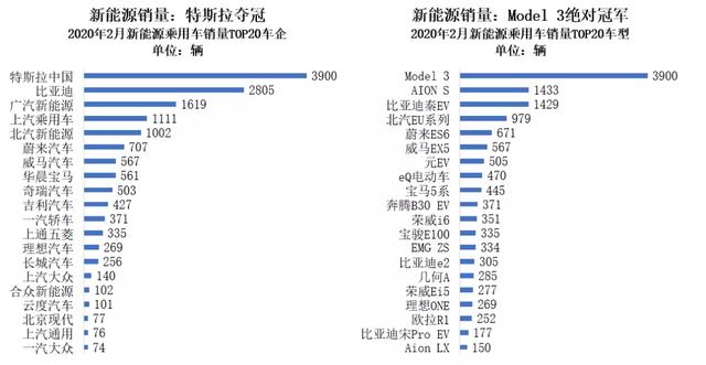 2月新能源车市:特斯拉拿下3项第一