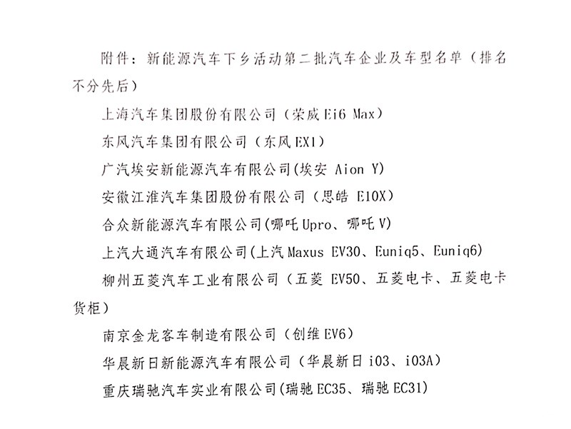 共6款新能源物流车入选2021年第二批“新能源汽车下乡”名单