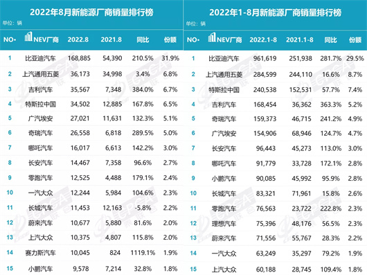 8月新能源销量：MVP投给特斯拉还是比亚迪？