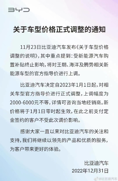 2023年第一涨！这些车企宣布价格上调