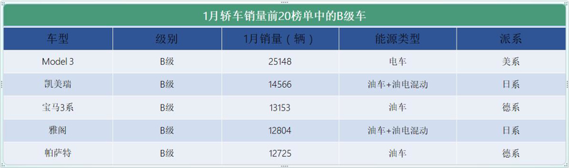 1月轿车市场TOP20：特斯拉Model3夺冠，宏光MINIEV未进榜