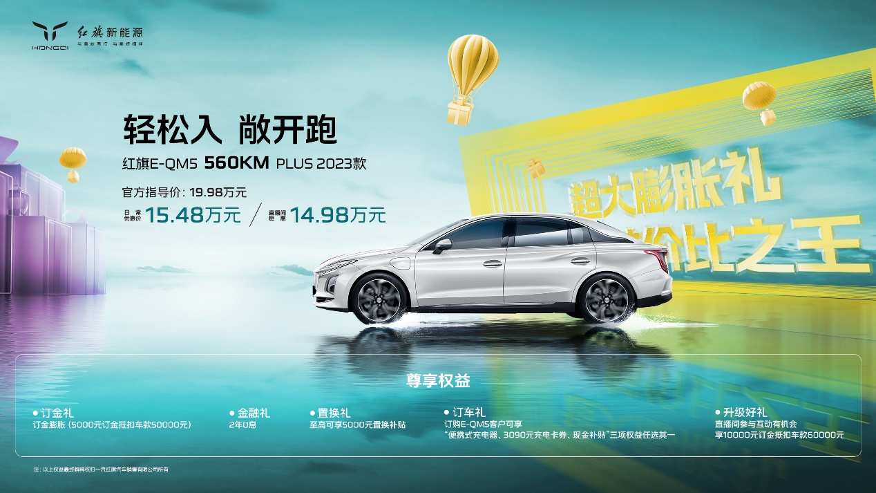 19.98万元 红旗E-QM5 560KM PLUS 2023款上市