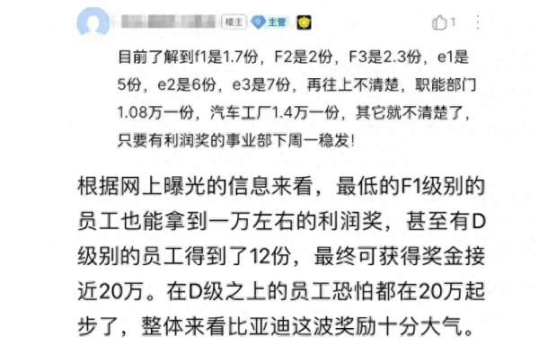 盘点车企年终奖：比亚迪最高20万、赛力斯6万5、长城员工入职一年40万！