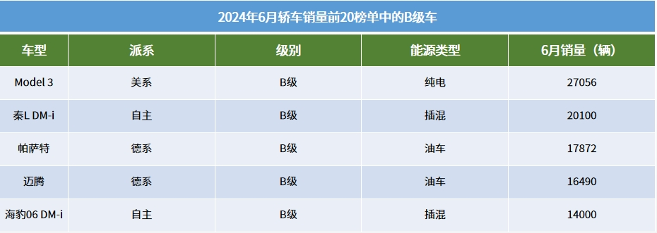 6月轿车销量TOP20：比亚迪持续大爆发，小米SU7进榜了