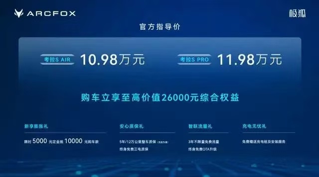 10.98万元起售，极狐考拉S正式上市