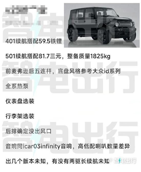 奇瑞iCAR V23配置曝光 将于10月开启预售