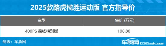 路虎揽胜运动藏锋特别版上市 售价106.8万元