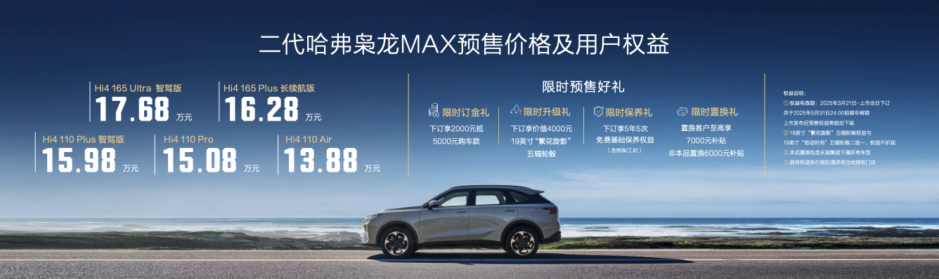 全系Hi4四驱、高阶智驾上车！二代哈弗枭龙Max开启预售