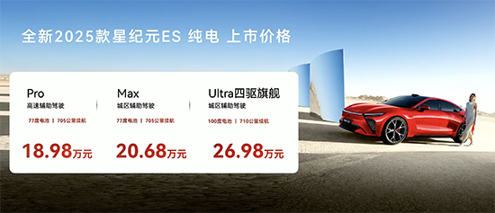 续航超700km 新款星途星纪元ES纯电版上市