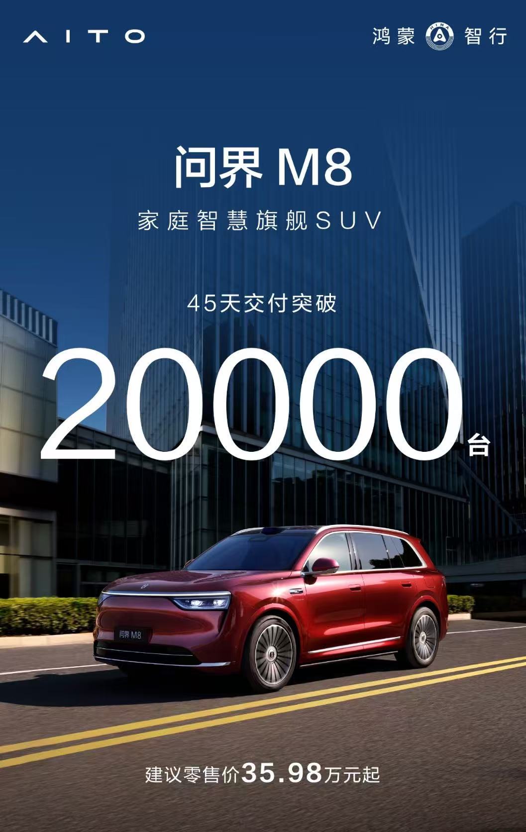 鸿蒙智行问界M8车型45天交付量破2万台
