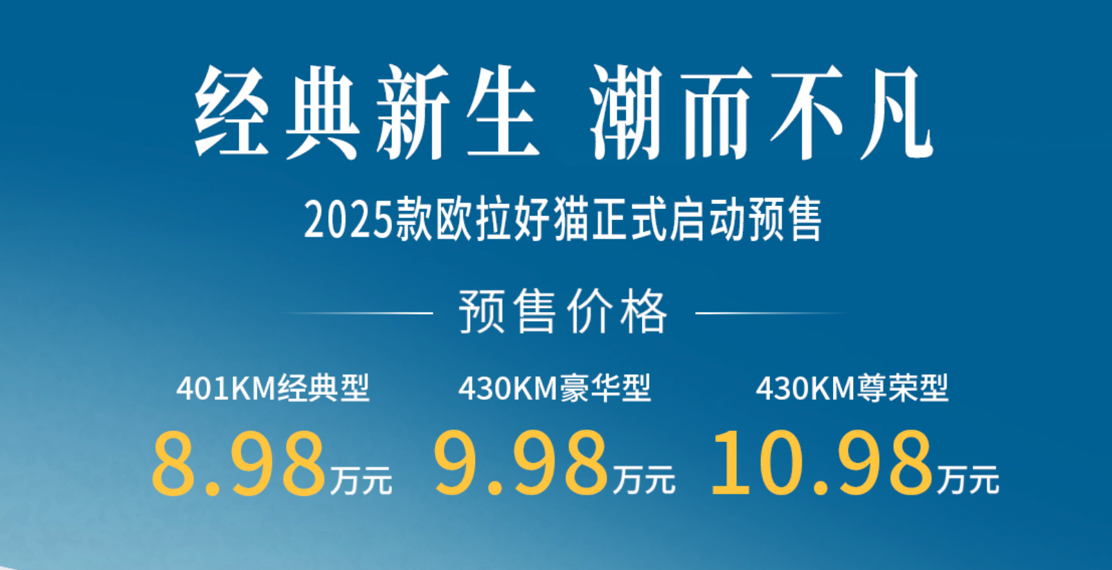 2025款欧拉好猫开启预售，价格8.98 万元起