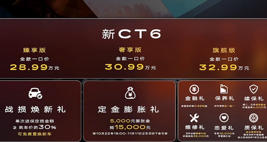 全款一口价28.99万起 凯迪拉克新CT6上市