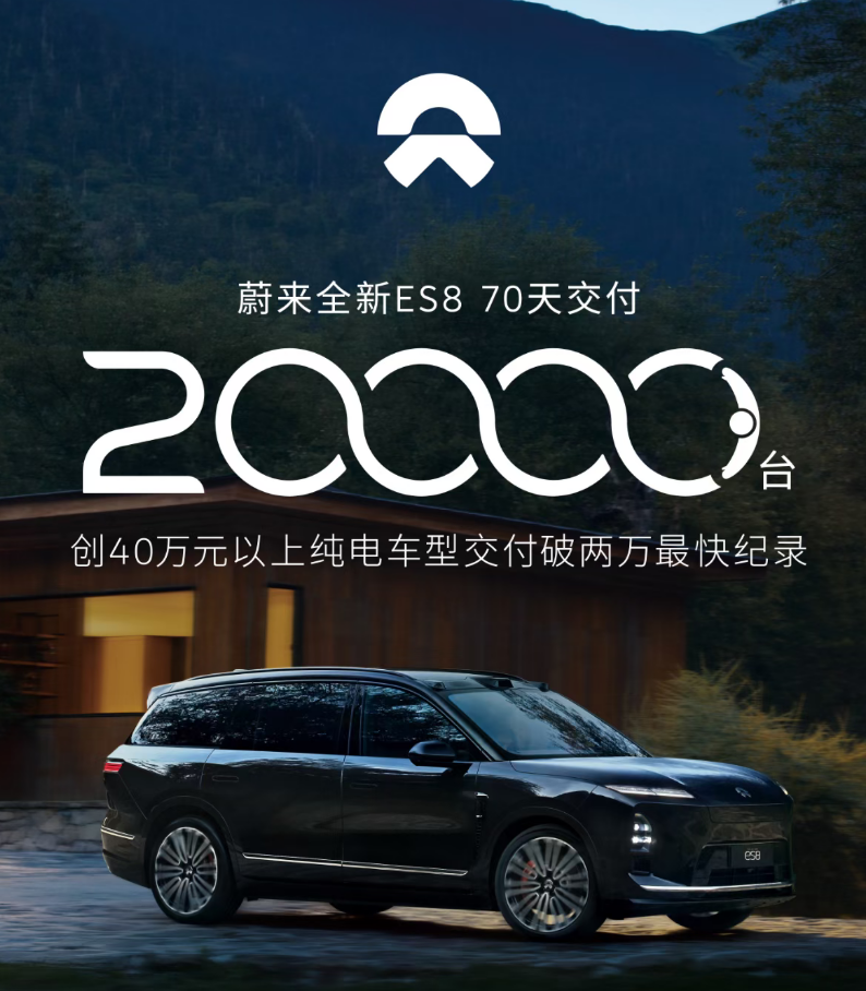 70天交付两万辆，蔚来全新ES8创下交付新纪录