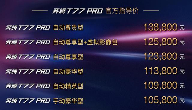 10.58万起售：动力配置全面升级 奔腾T77PRO亮点多多