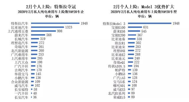 2月新能源车市:特斯拉拿下3项第一